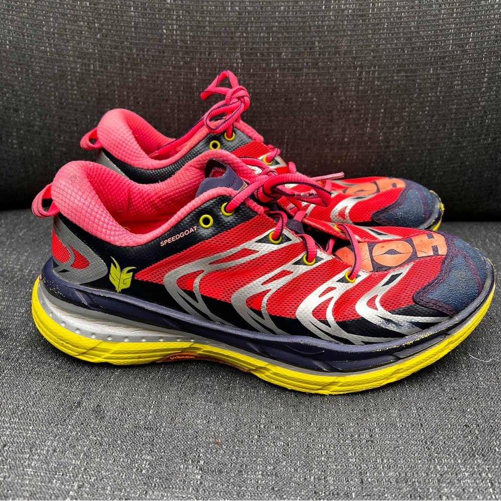Hoka One One Speedgoat Women's Size 8 Trail Vibram Pink Blue Running Shoes